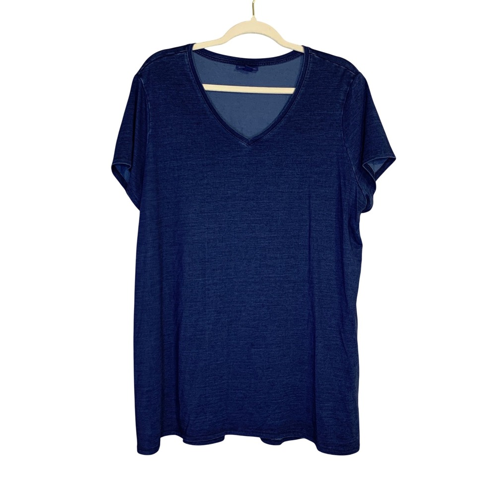 Pure Jill Indigo Women's V-Neck Short Sleeve Tunic‎ Top Blue Large Casual